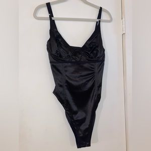 Black satin corset body suit